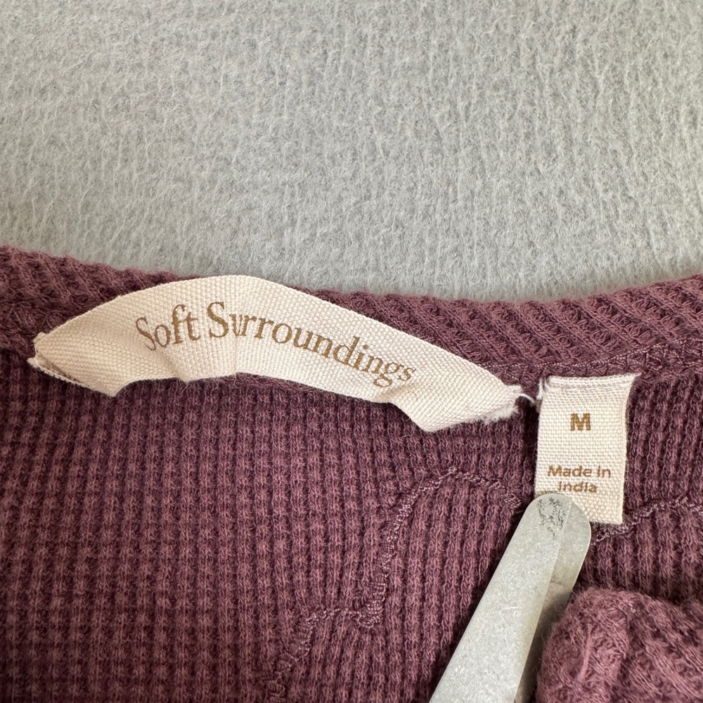 Soft Surroundings Top‎ Womens M Purple Cotton Embroidered Thermal Floral Boho - Picture 2 of 8